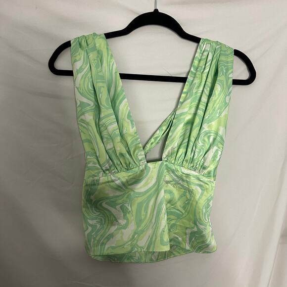 House of Sunny Paradise Silk Halter Retro Party Top Green Size 2 - Picture 4 of 9